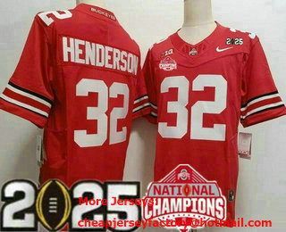 Men's Ohio State Buckeyes #32 TreVeyon Henderson Limited Red 2025 National Champions College Football Jersey