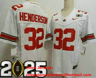 Men's Ohio State Buckeyes #32 TreVeyon Henderson Limited White 2025 Finals College Football Jersey