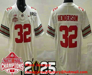 Men's Ohio State Buckeyes #32 TreVeyon Henderson Limited White 2025 National Champions College Football Jersey