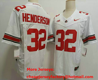 Men's Ohio State Buckeyes #32 TreVeyon Henderson White FUSE College Football Jersey