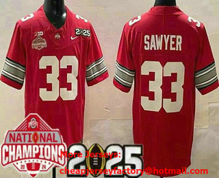 Men's Ohio State Buckeyes #33 Jack Sawyer Limited Red 2025 National Champions College Football Jersey