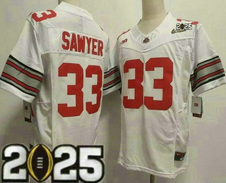 Men's Ohio State Buckeyes #33 Jack Sawyer Limited White 2025 Finals Diamond FUSE College Football Jersey