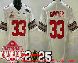 Men's Ohio State Buckeyes #33 Jack Sawyer Limited White 2025 National Champions College Football Jersey