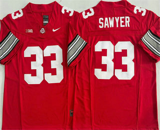 Men's Ohio State Buckeyes #33 Jack Sawyer Red FUSE College Stitched Jersey