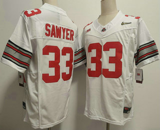 Men's Ohio State Buckeyes #33 Jack Sawyer White Gold FUSE College Football Jersey