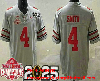 Men's Ohio State Buckeyes #4 Jeremiah Smith Gray 2025 National Champions College Football Jersey