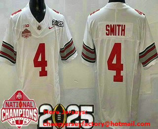 Men's Ohio State Buckeyes #4 Jeremiah Smith White 2025 National Champions College Football Jersey