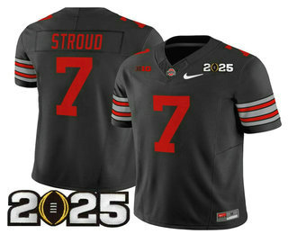 Men's Ohio State Buckeyes #7 CJ Stroud Black 2025 CFP Final Patch FUSE Vapor Limited Stitched Jersey