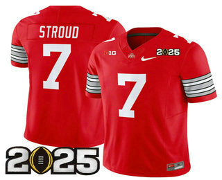 Men's Ohio State Buckeyes #7 CJ Stroud Red 2025 CFP Final Patch FUSE Vapor Limited Stitched Jersey