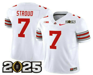 Men's Ohio State Buckeyes #7 CJ Stroud White 2025 CFP Final Patch FUSE Vapor Limited Stitched Jersey