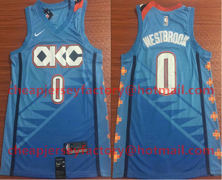 Men's Oklahoma City Thunder #0 Russell Westbrook Blue Nike 2019 New Season Swingman City Edition Jersey