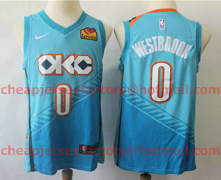 Men's Oklahoma City Thunder #0 Russell Westbrook Blue Nike 2019 New Season Swingman City Edition Jersey With The Sponsor Logo