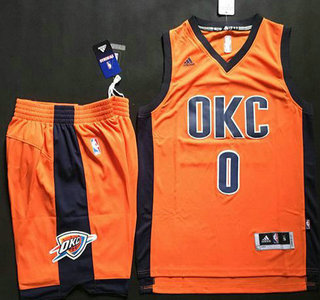 Men's Oklahoma City Thunder #0 Russell Westbrook Revolution 30 Swingman 2015-16 New Orange Jersey Short Suits