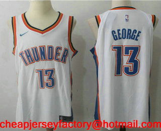 Men's Oklahoma City Thunder #13 Paul George White 2017-2018 Nike Swingman Stitched NBA Jersey
