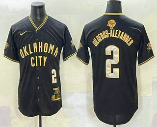 Men's Oklahoma City Thunder #2 Shai Gilgeous-Alexander Black 2025 Finals Patch Cool Base Stitched Baseball Jersey