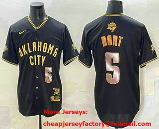 Men's Oklahoma City Thunder #5 Luguentz Dort Black Gold 2025 Finals Vapor Stitched Baseball Jersey
