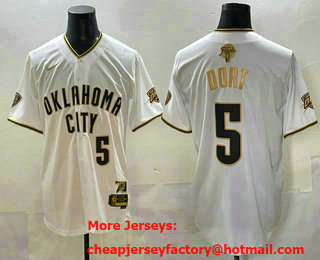 Men's Oklahoma City Thunder #5 Luguentz Dort White Gold 2025 Finals Vapor Stitched Baseball Jersey