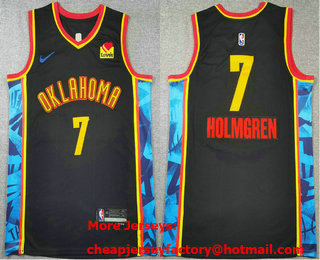 Men's Oklahoma City Thunder #7 Chet Holmgren Black 2024 City Edition Sponsor Stitched Jersey