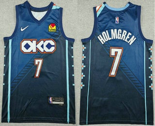 Men's Oklahoma City Thunder #7 Chet Holmgren Navy City Sponsor Swingman Jersey
