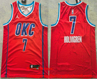 Men's Oklahoma City Thunder #7 Chet Holmgren Orange Statement Edition Stitched Jersey