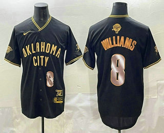 Men's Oklahoma City Thunder #8 Jalen Williams Black Gold 2025 Finals Vapor Stitched Baseball Jersey