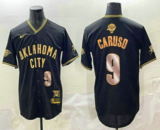 Men's Oklahoma City Thunder #9 Alex Caruso Black Gold 2025 Finals Vapor Stitched Baseball Jersey