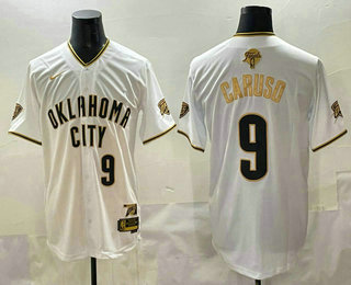 Men's Oklahoma City Thunder #9 Alex Caruso White Gold 2025 Finals Vapor Stitched Baseball Jersey