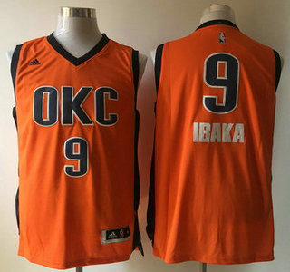 Men's Oklahoma City Thunder #9 Serge Ibaka Revolution 30 Swingman 2015-16 New Orange Jersey