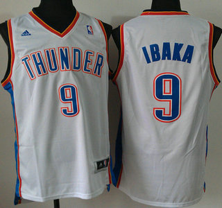 Men's Oklahoma City Thunder #9 Serge Ibaka Revolution 30 Swingman White Jersey