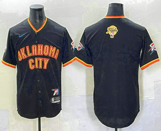 Men's Oklahoma City Thunder Blank Black 2025 Finals Vapor Stitched Baseball Jersey