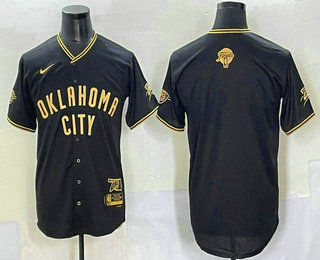 Men's Oklahoma City Thunder Blank Black Gold 2025 Finals Vapor Stitched Baseball Jersey