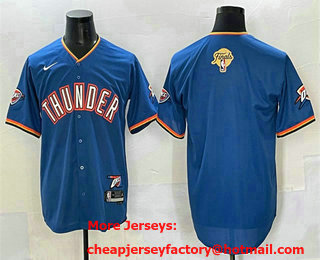 Men's Oklahoma City Thunder Blank Blue 2025 Finals Vapor Stitched Baseball Jersey