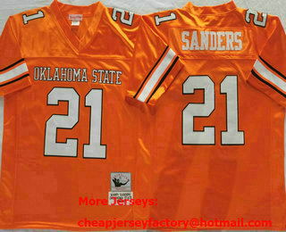 Men's Oklahoma State Cowboys #21 Barry Sanders Orange Throwback Jersey