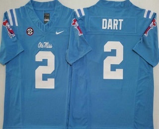 Men's Ole Miss Rebels #2 Jaxson Dart Light Blue 2025 College Football Jersey