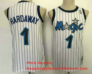 Men's Orlando Magic #1 Penny Hardaway 1994-95 White Hardwood Classics Soul Swingman Throwback Jersey