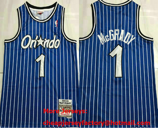 Men's Orlando Magic #1 Tracy McGrady 2003-04 Blue Pinstripe Hardwood Classics Soul AU Throwback Jersey