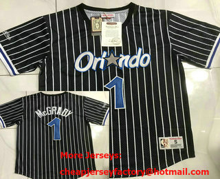 Men's Orlando Magic #1 Tracy McGrady Black Pinstripe Short Sleeved AU Throwback Jersey