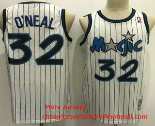 Men's Orlando Magic #32 Shaquille O'neal 1994-95 White Hardwood Classics Soul Swingman Throwback Jersey