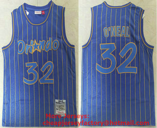 Men's Orlando Magic #32 Shaquille O'neal Blue 1994-95 Hardwood Classics Soul Swingman Throwback Jersey