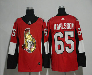 Men's Ottawa Senators #65 Erik Karlsson Red With Handwork Sequin Fashion Team Logo Home 2017-2018 Hockey Stitched NHL Jersey