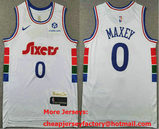 Men's Philadelphia 76ers #0 Tyrese Maxey White 2024 City Edition Swingman Sponsor Stitched Jersey