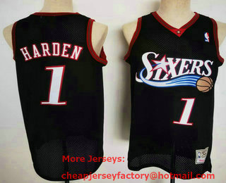 Men's Philadelphia 76ers #1 James Harden Black Hardwood Classics Soul Swingman Throwback Jersey