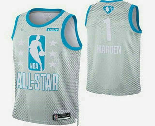 Men's Philadelphia 76ers #1 James Harden Gray Diamond 75th 2022 All Star Heat Press Jersey