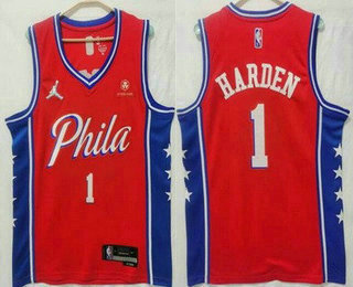 Men's Philadelphia 76ers #1 James Harden Red Statement Diamond 75th ICon Sponsor Swingman Jersey