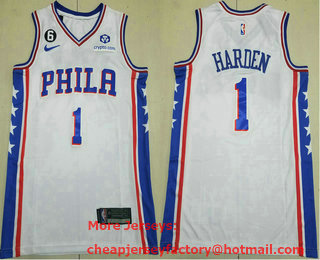Men's Philadelphia 76ers #1 James Harden White 6 Patch Icon Sponsor Swingman Jersey