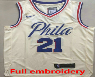 Men's Philadelphia 76ers #21 Joel Embiid Cream 2017-2018 Nike Swingman ALL Stitched NBA Jersey