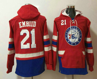 Men's Philadelphia 76ers #21 Joel Embiid NEW Red Pocket Stitched NBA Pullover Hoodie