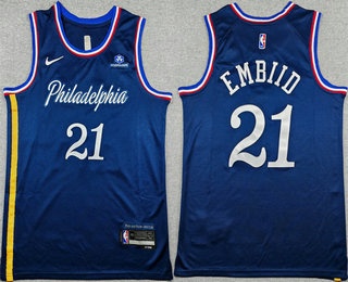 Men's Philadelphia 76ers #21 Joel Embiid Navy 2025 City Sponsor Swingman Jersey