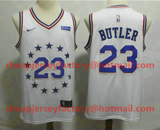 Men's Philadelphia 76ers #23 Jimmy Butler White Nike Swingman 2018 playoffs Earned Edition Stitched Jersey With The Sponsor Logo