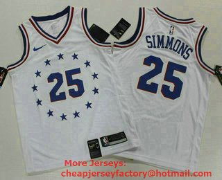 Men's Philadelphia 76ers #25 Ben Simmons White Nike Swingman 2018 playoffs Earned Edition Printed NBA Jersey